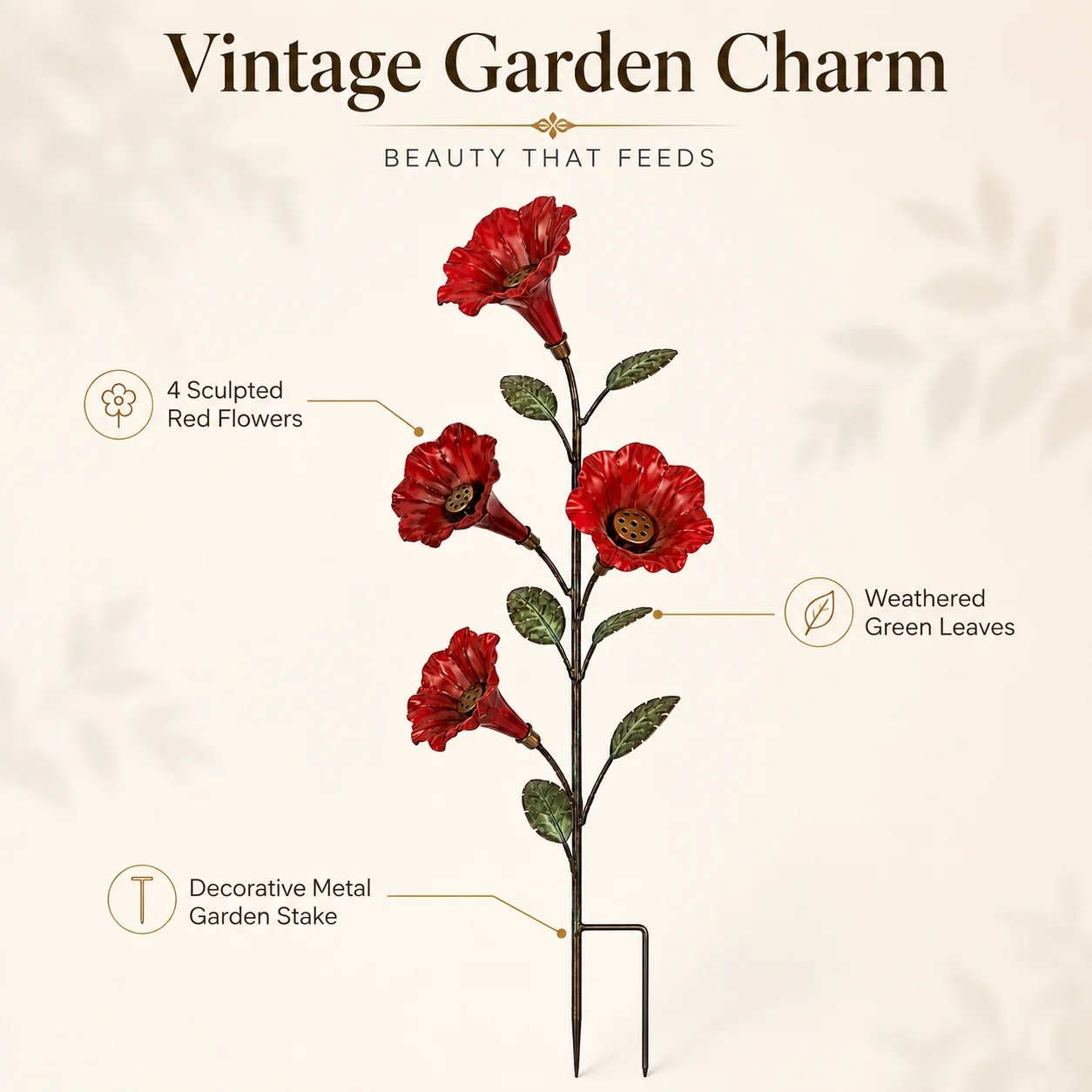 ✨ Vintage Red Flower Hummingbird Feeder Garden Stake