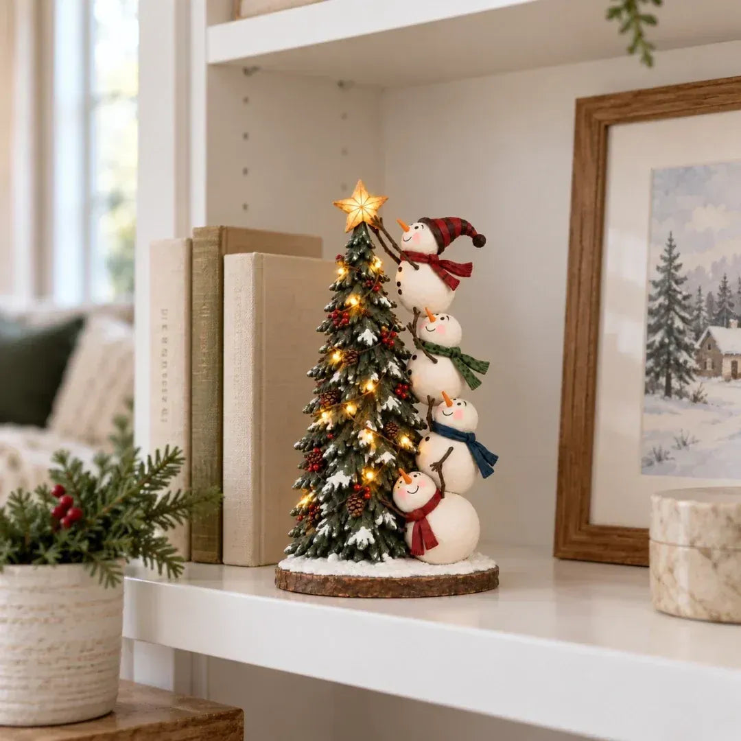 🔥 Snowmen Topping the Christmas Tree – Lighted Christmas Figurine