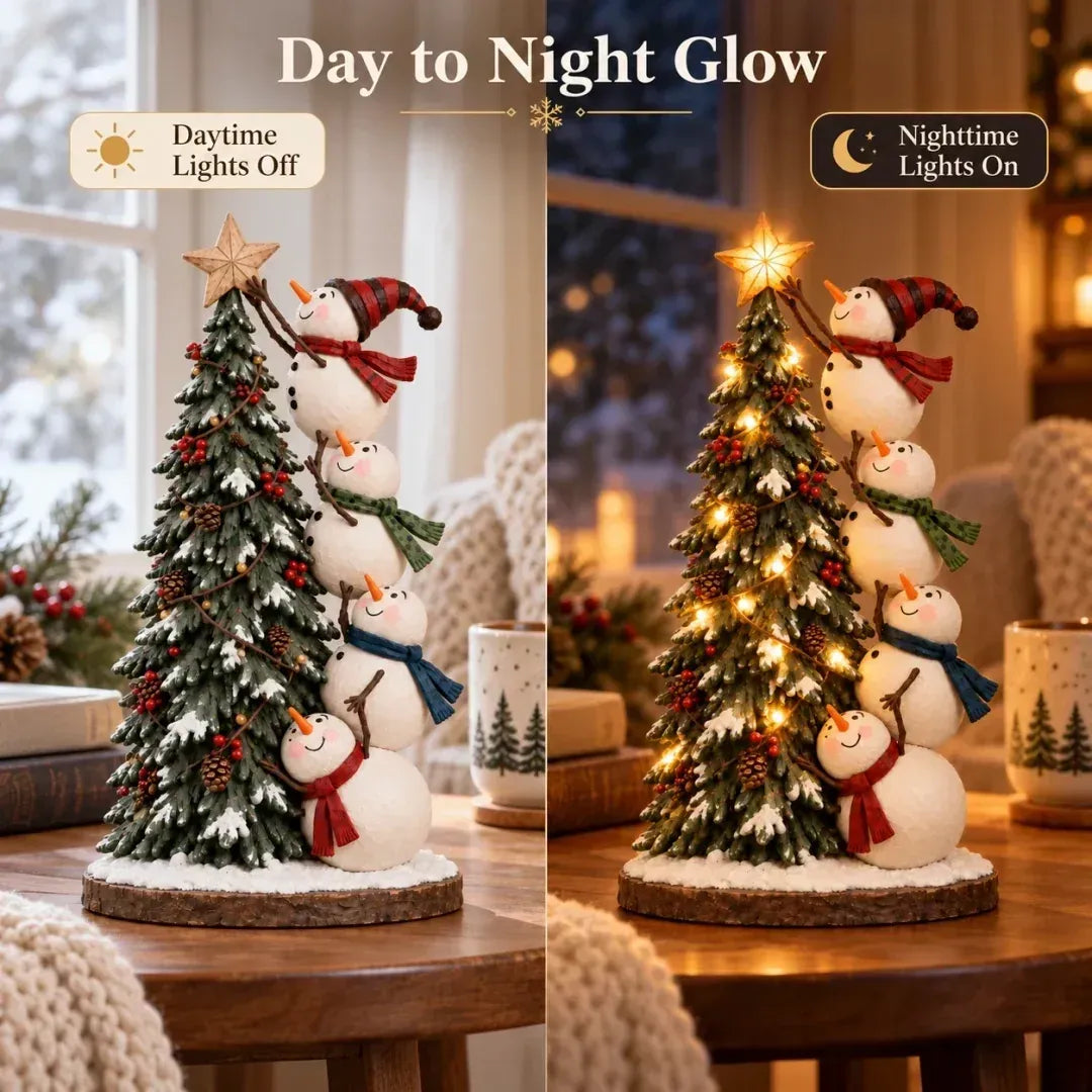 🔥 Snowmen Topping the Christmas Tree – Lighted Christmas Figurine