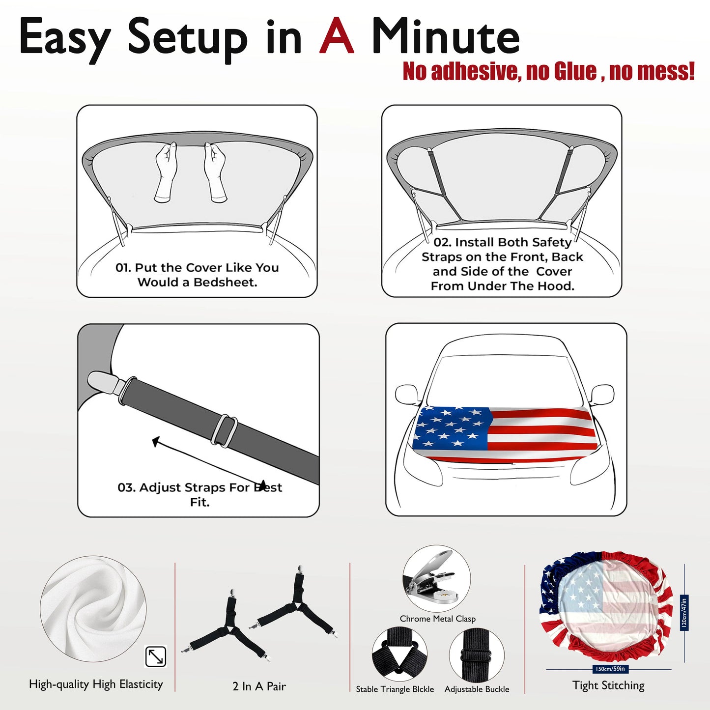 🇺🇸🦅 Stars & Stripes Independence Day Car Hood Cover