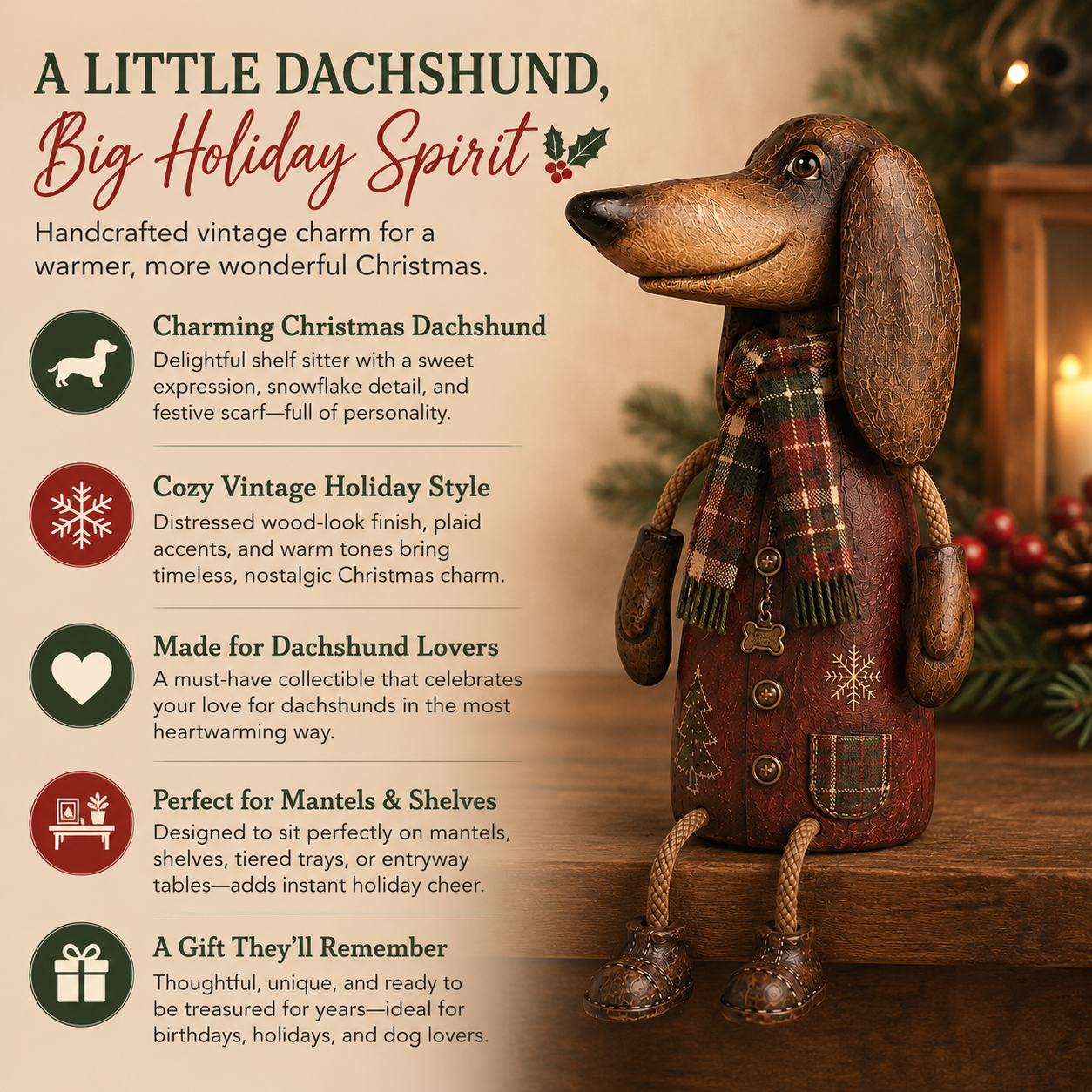 🏡Vintage Christmas Dachshund Shelf Sitter