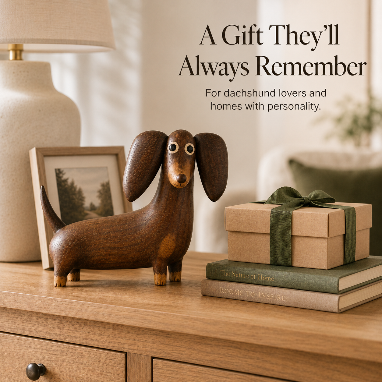 💡Whimsical Wood-Look Dachshund Sculpture