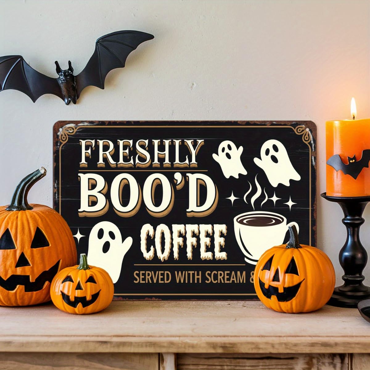 Vintage-Style Halloween Tin Sign – Wall Decor for Kitchens, Homes, Cafés, and Halloween Parties