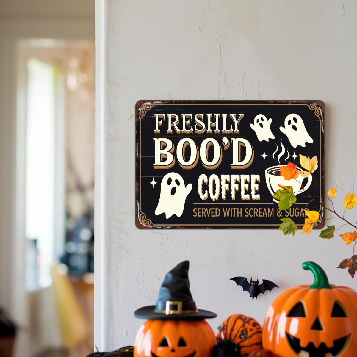 Vintage-Style Halloween Tin Sign – Wall Decor for Kitchens, Homes, Cafés, and Halloween Parties