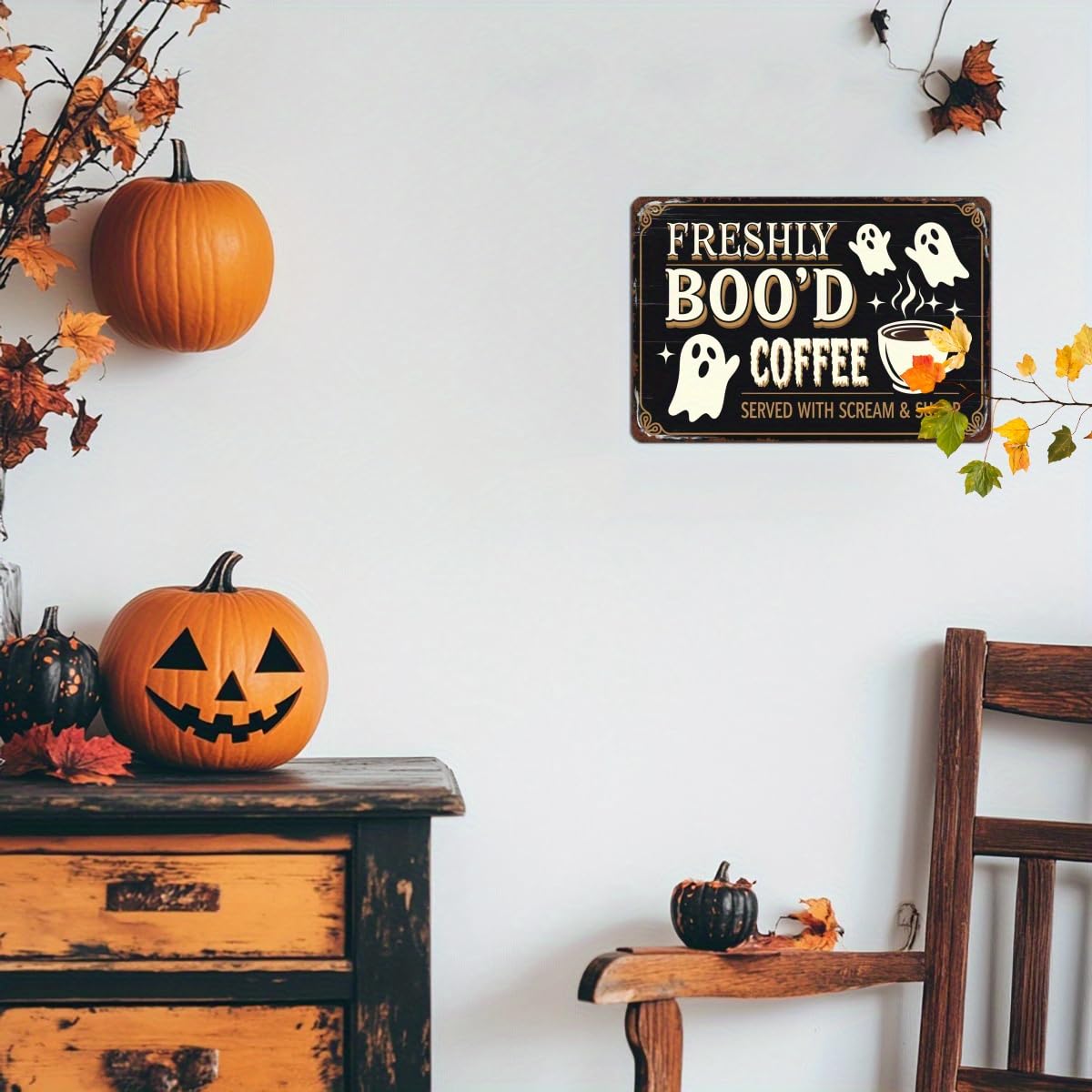 Vintage-Style Halloween Tin Sign – Wall Decor for Kitchens, Homes, Cafés, and Halloween Parties