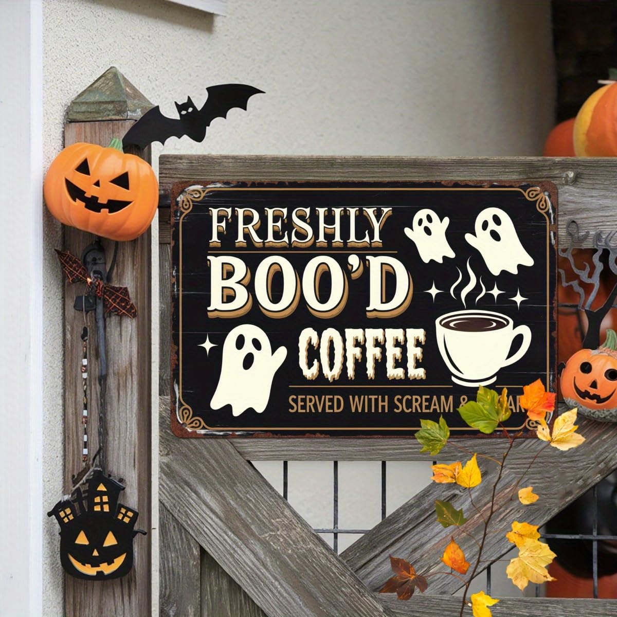 Vintage-Style Halloween Tin Sign – Wall Decor for Kitchens, Homes, Cafés, and Halloween Parties