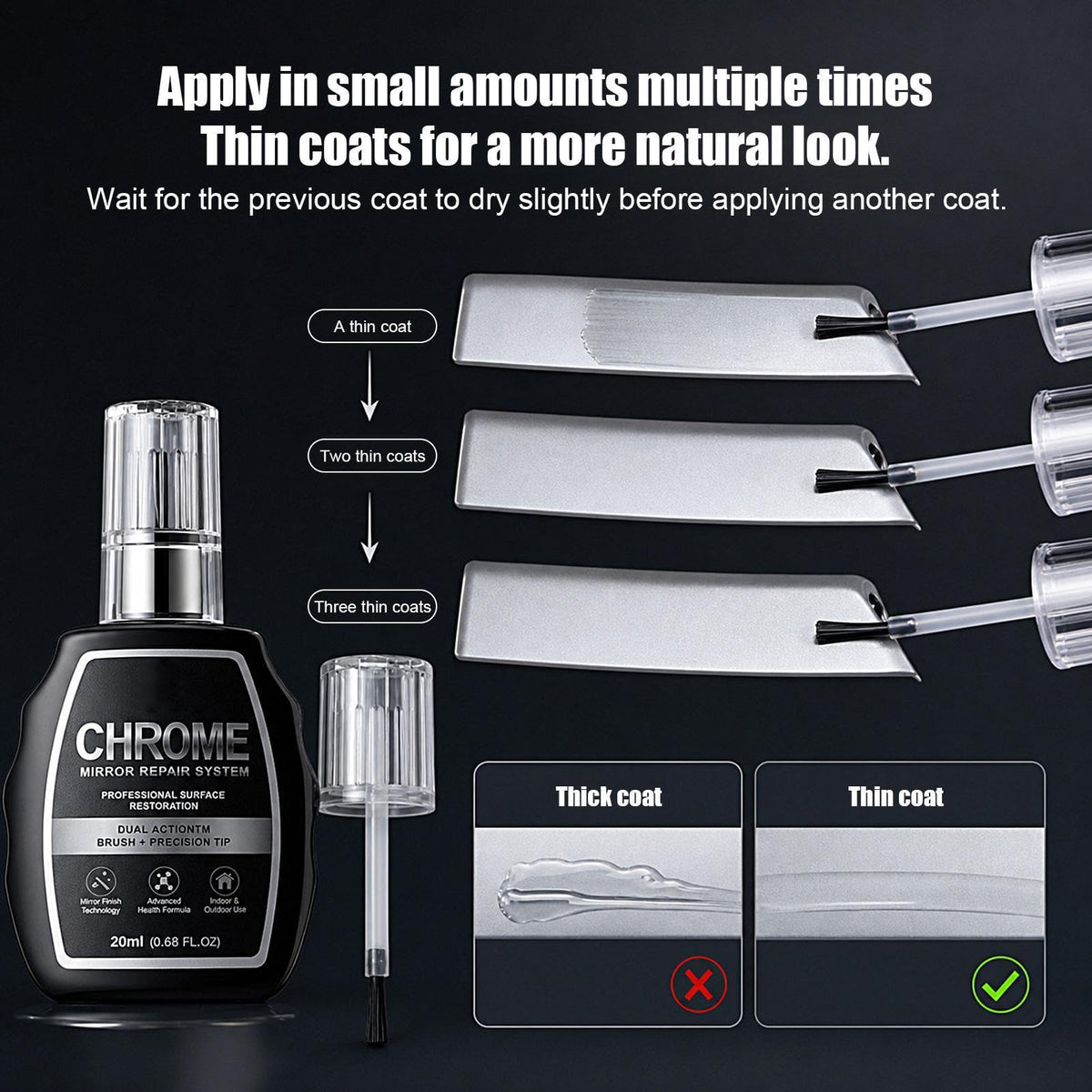 Chrome Repair Touch-Up Pen for Metallic Surfaces, Silver Plating Repair Liquid for Car Wheel Rims and Door Handles