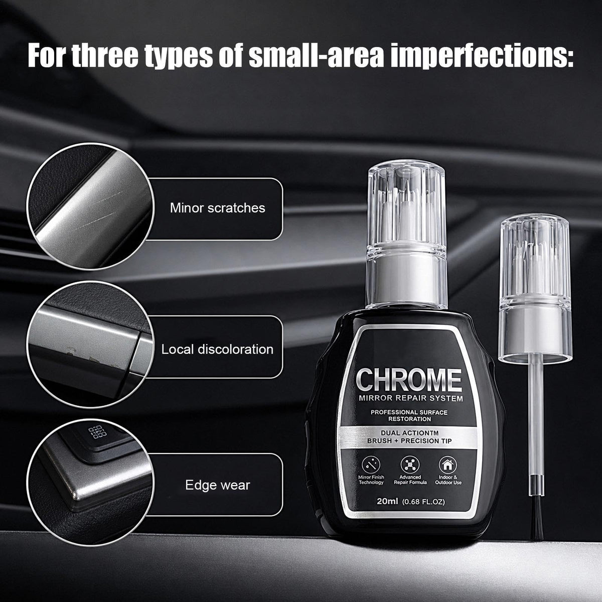 Chrome Repair Touch-Up Pen for Metallic Surfaces, Silver Plating Repair Liquid for Car Wheel Rims and Door Handles