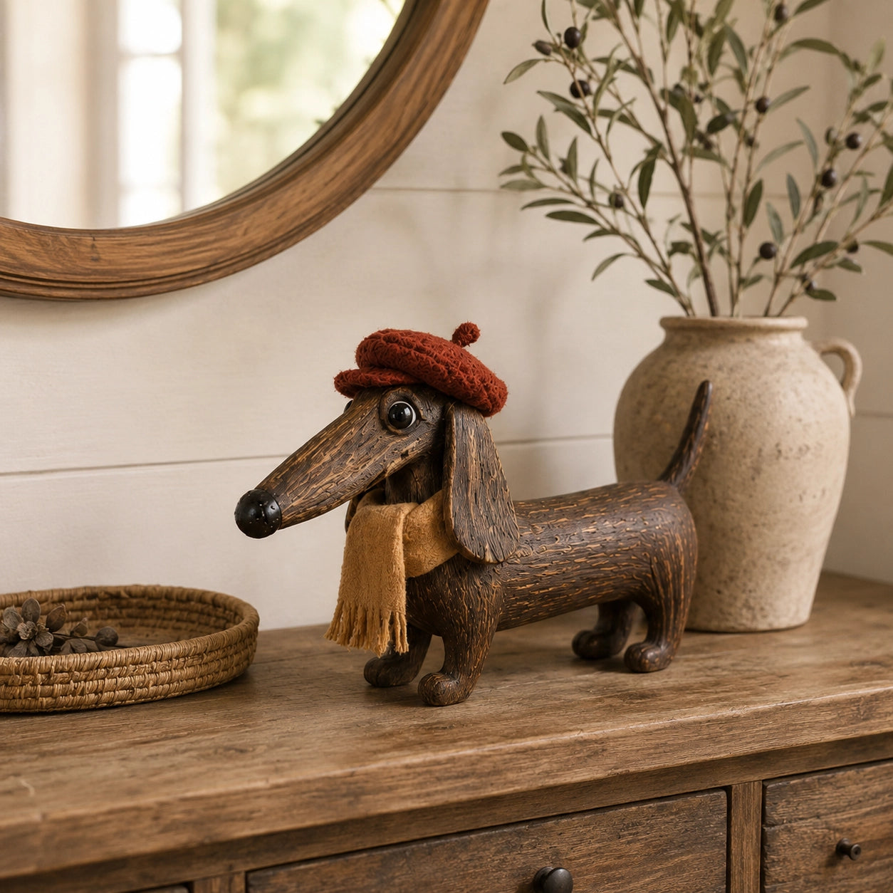 Rustic Gentleman Dachshund Wooden Figurine