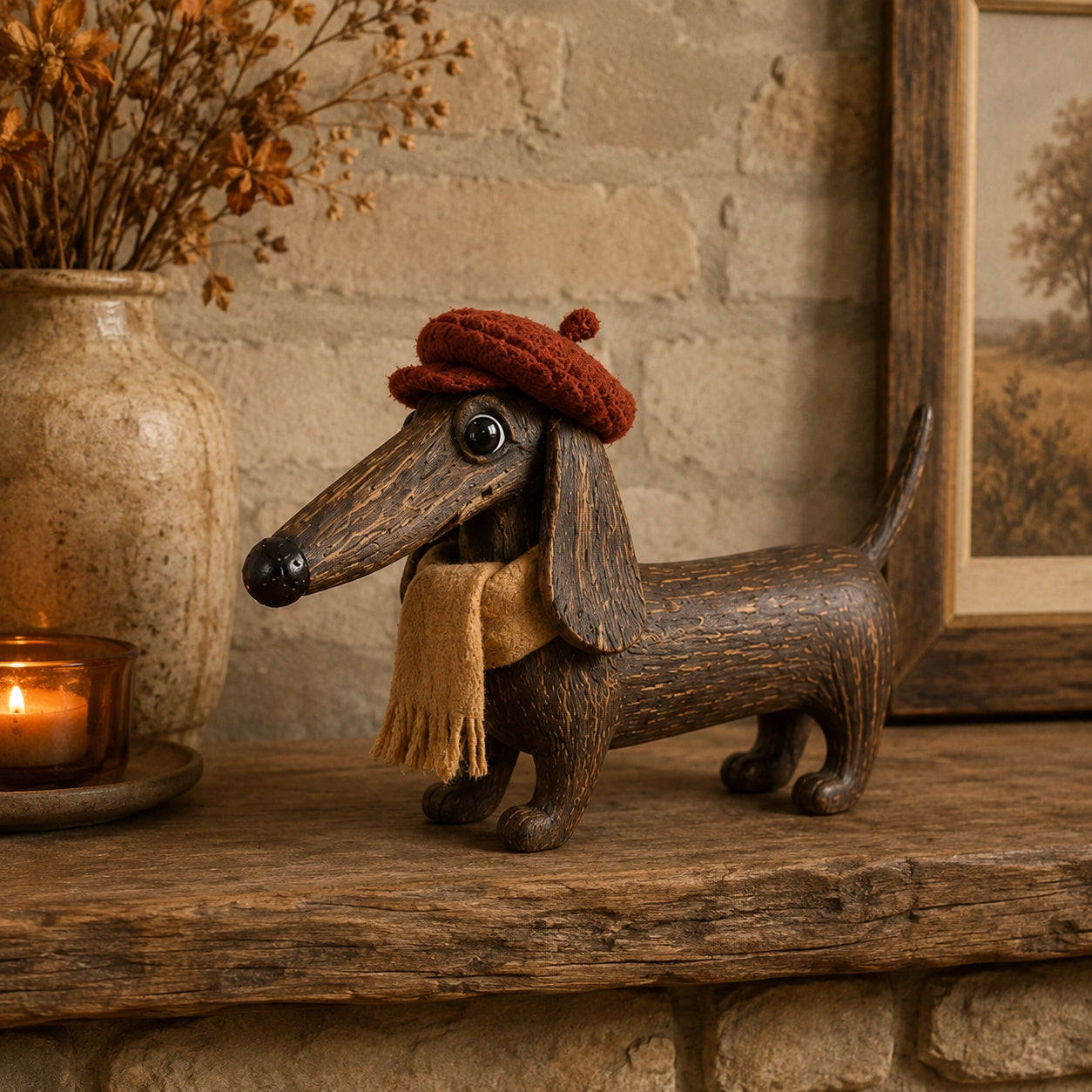 Rustic Gentleman Dachshund Wooden Figurine