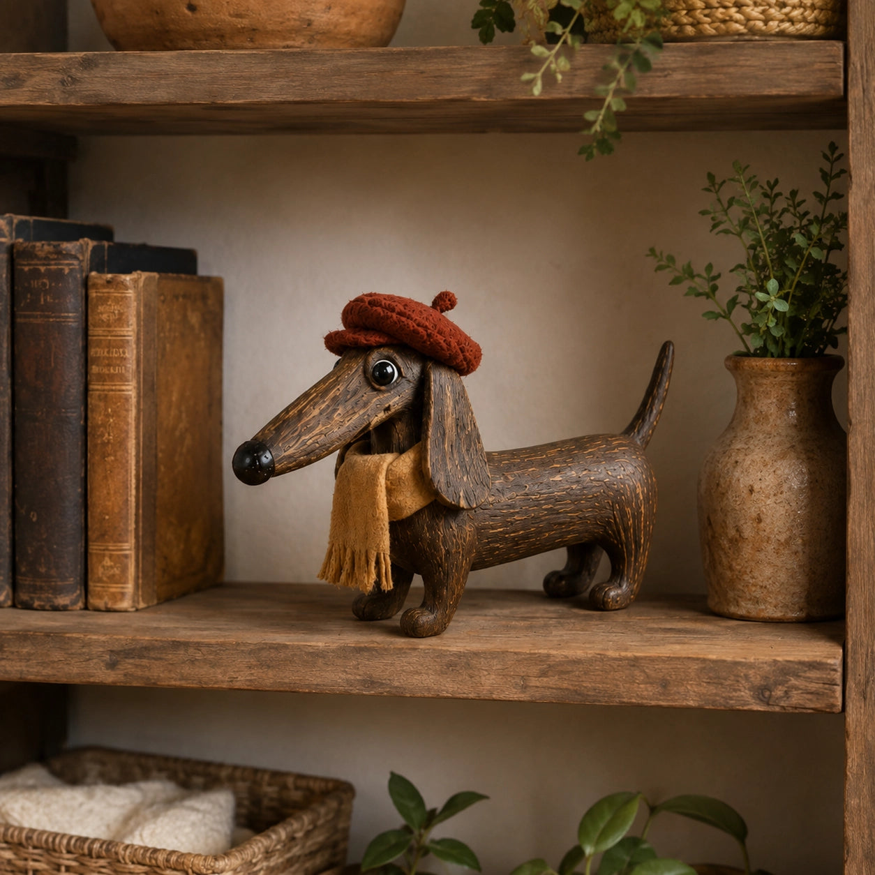 Rustic Gentleman Dachshund Wooden Figurine