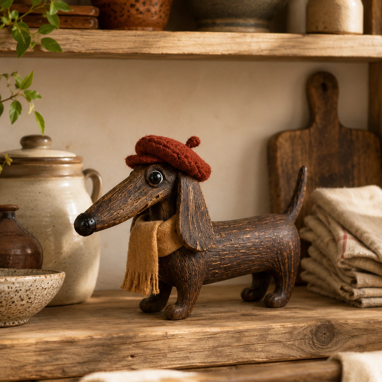Rustic Gentleman Dachshund Wooden Figurine