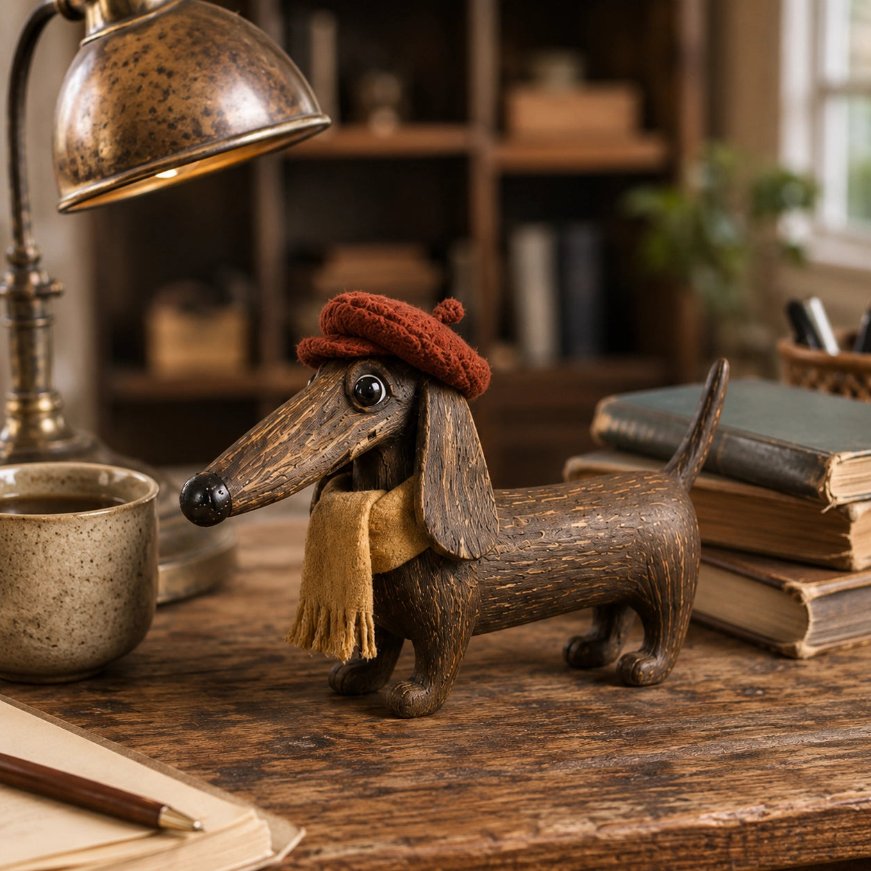 Rustic Gentleman Dachshund Wooden Figurine