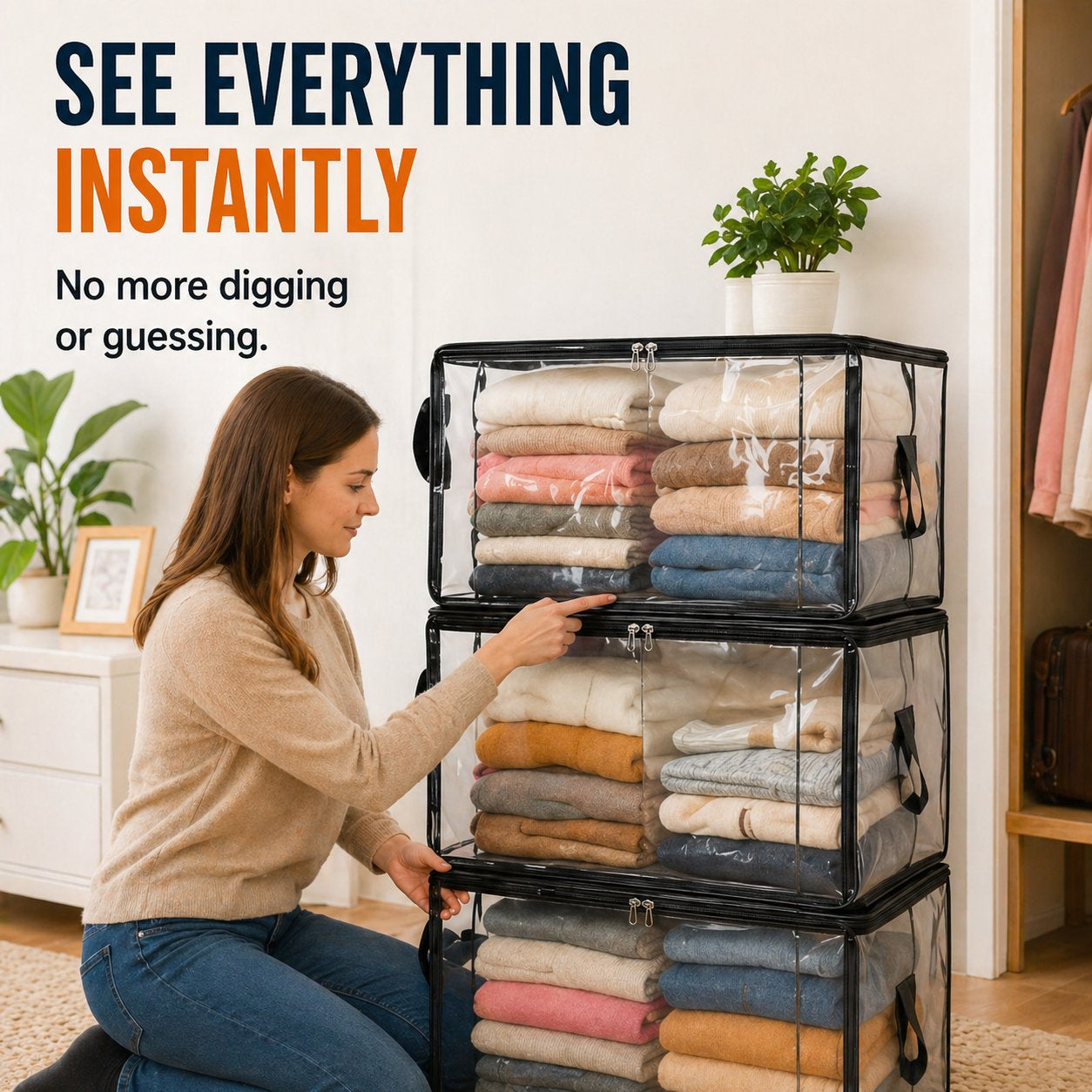 📦Large Heavy-Duty Thick Plastic Clear Storage Bag for Clothes, Moving & Storage
