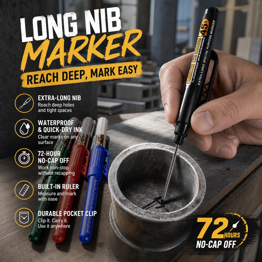 45mm Long-Tip Oil-Based Marker for Woodworking, Tile, and Deep Hole Marking