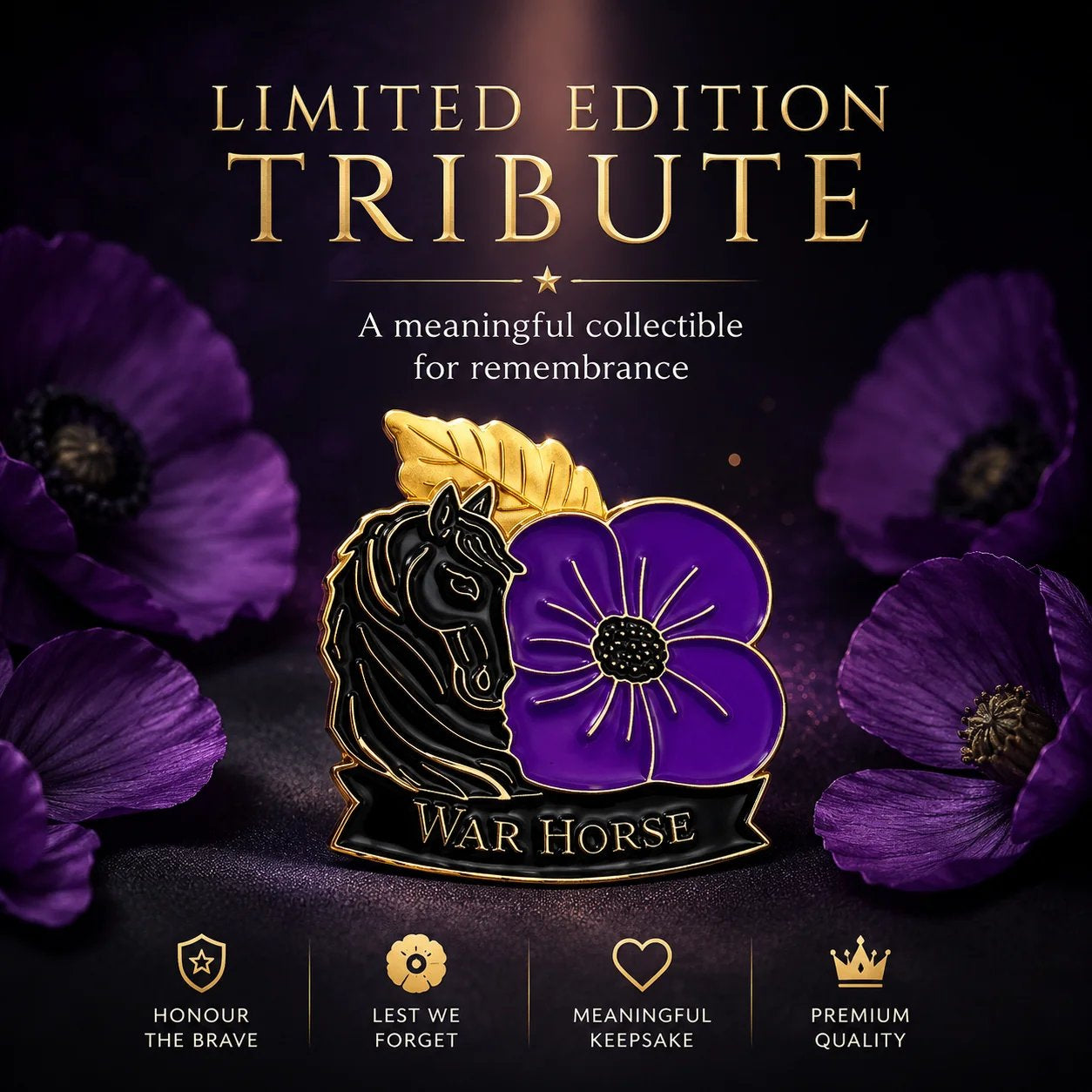🎁 Limited Edition War Horse Purple Poppy 111th Anniversary Remembrance Brooch
