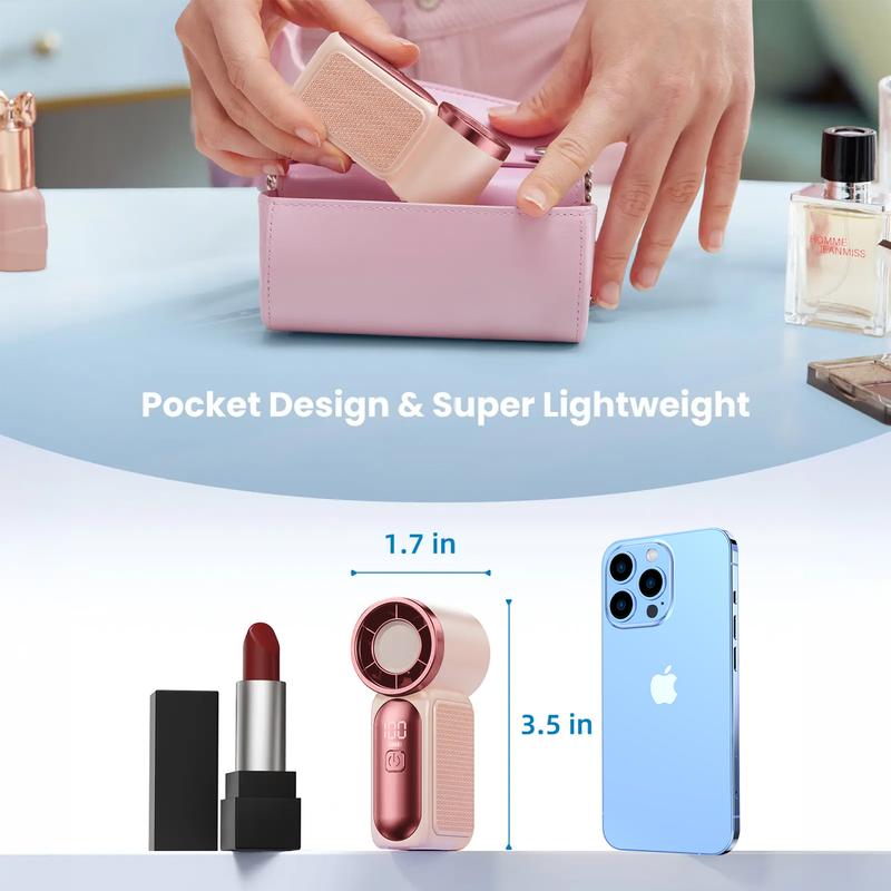 Mini Handheld Fan with LED Display –👍5-Speed Turbo Pocket size Fan.✨USB Rechargeable, High-Speed Cooling for Travel & Makeup. Perfect Gift. Portable Refrigeration
