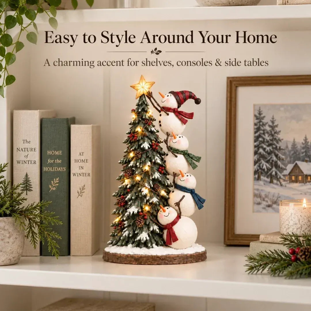 🔥 Snowmen Topping the Christmas Tree – Lighted Christmas Figurine
