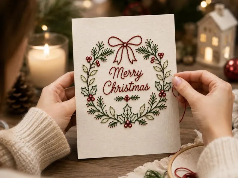 🌲Christmas Hand Embroidery Card DIY Kit | Stitch Your Way Into the Christmas Spirit ✨ 🎁