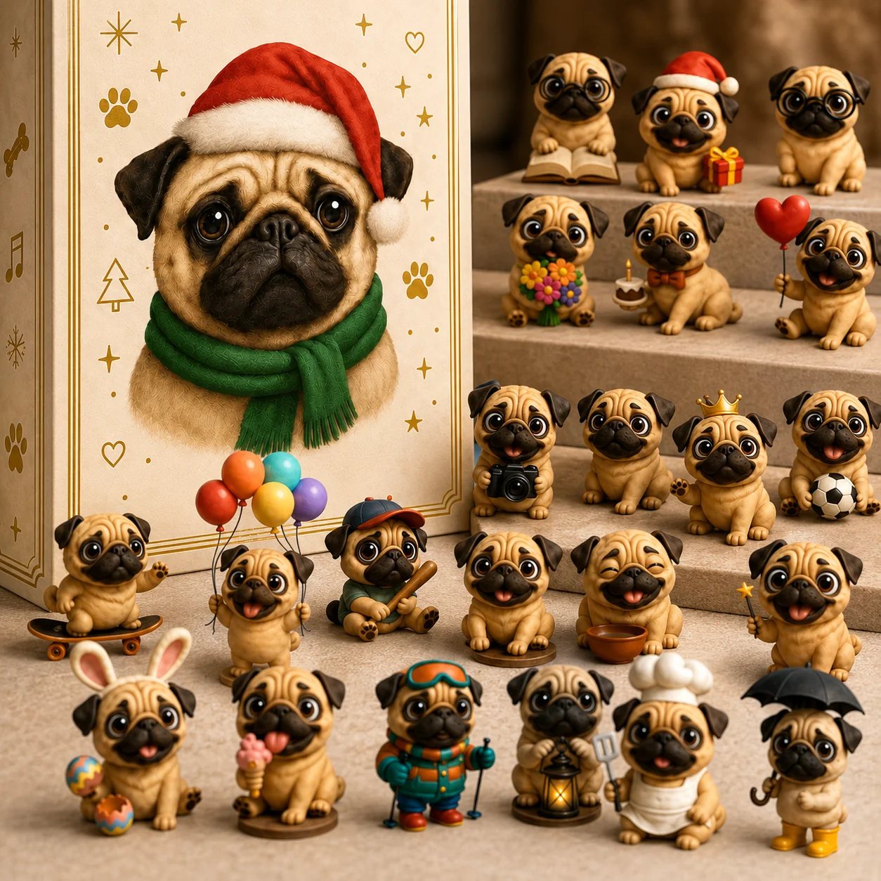🐶24-Day Pug Advent Calendar 2026 – 24 Cute Pug Figurines Christmas Countdown