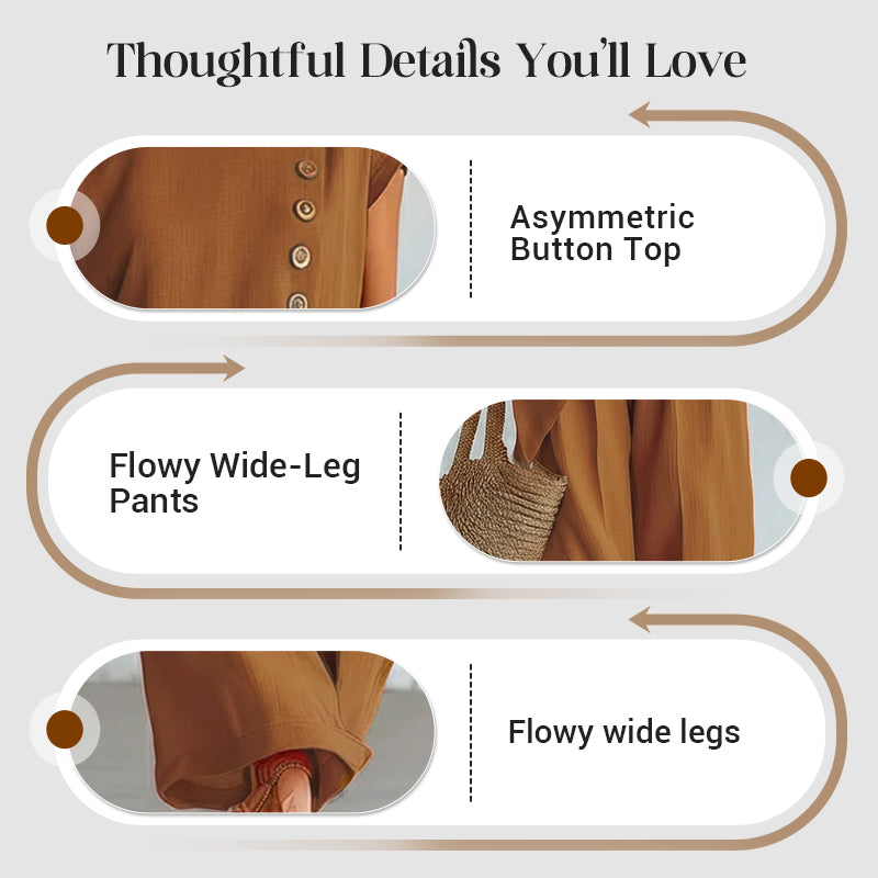 Women's Asymmetric Hem Top&Pants 2-Piece Set