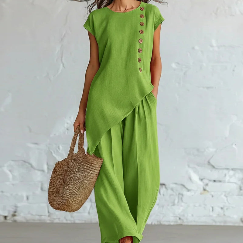 Women's Asymmetric Hem Top&Pants 2-Piece Set