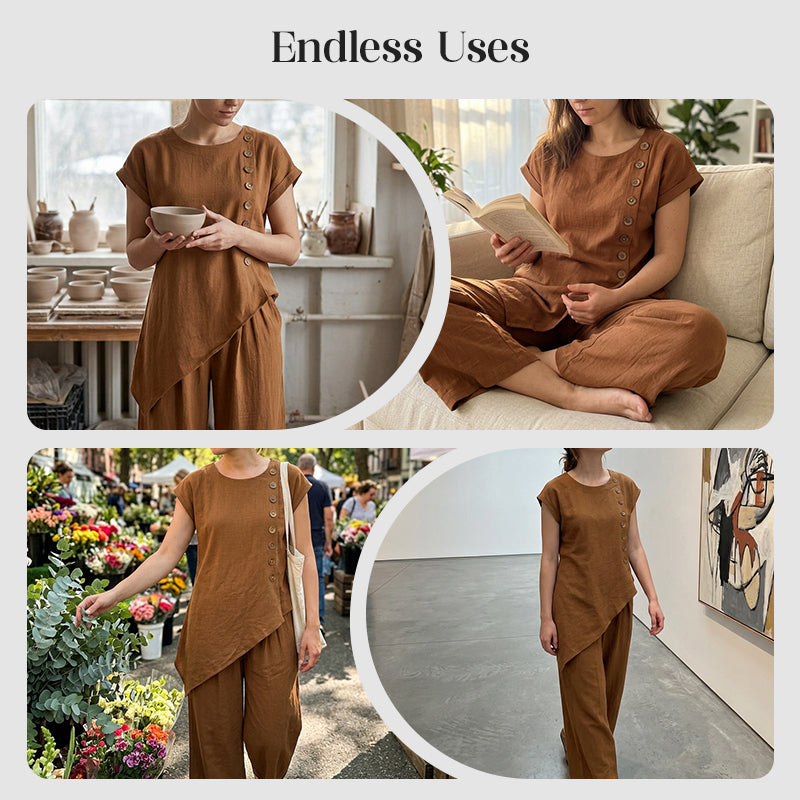 Women's Asymmetric Hem Top&Pants 2-Piece Set