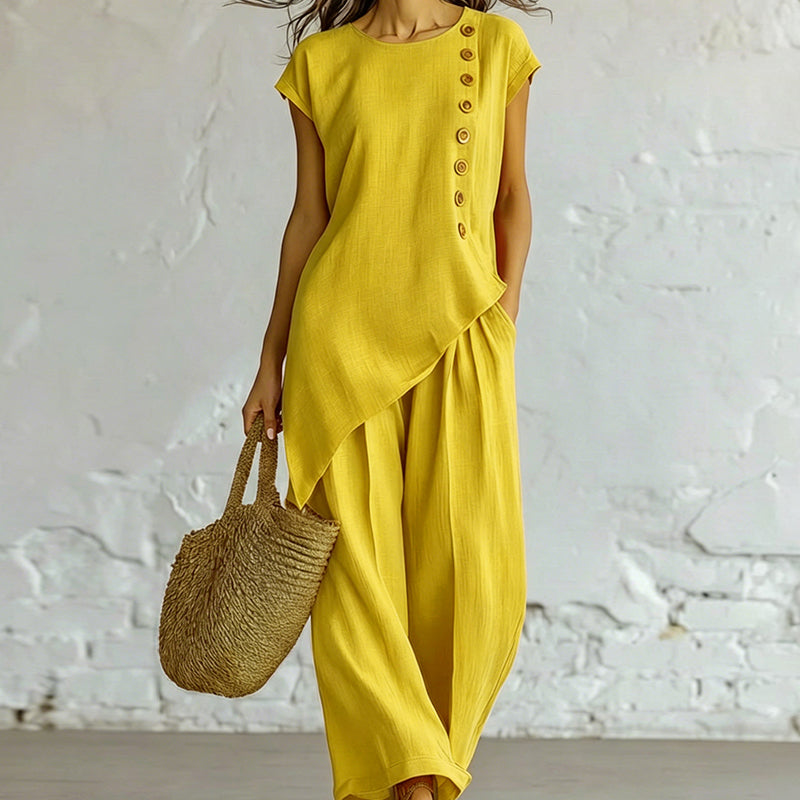 Women's Asymmetric Hem Top&Pants 2-Piece Set