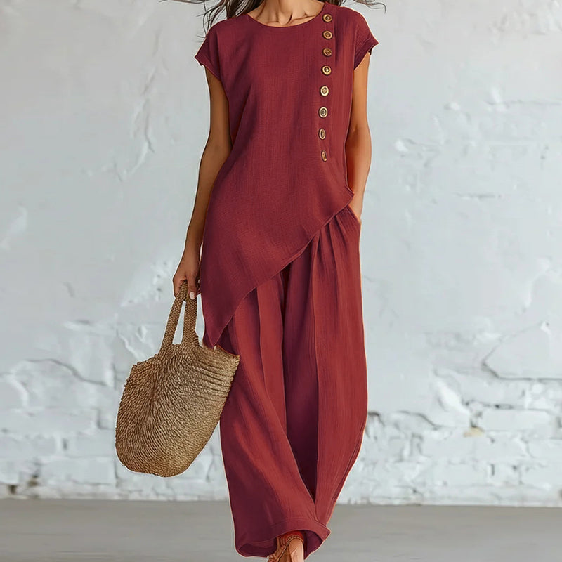 Women's Asymmetric Hem Top&Pants 2-Piece Set