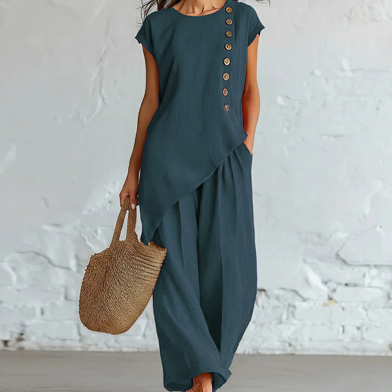 Women's Asymmetric Hem Top&Pants 2-Piece Set
