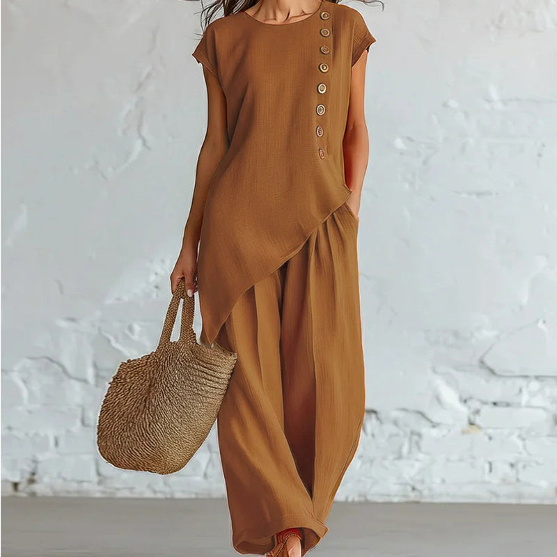 Women's Asymmetric Hem Top&Pants 2-Piece Set