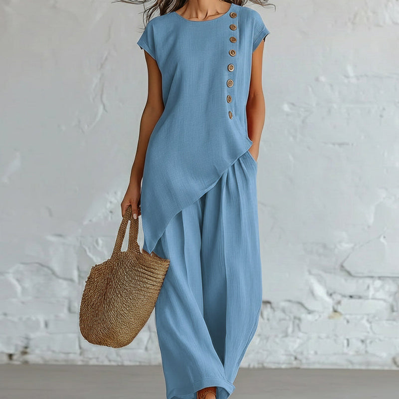 Women's Asymmetric Hem Top&Pants 2-Piece Set