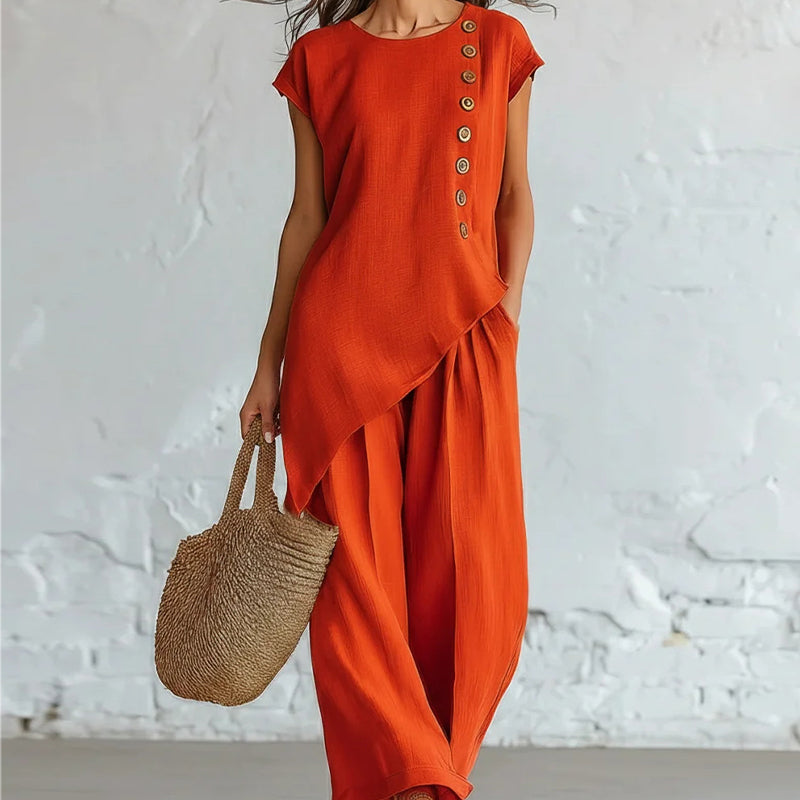 Women's Asymmetric Hem Top&Pants 2-Piece Set