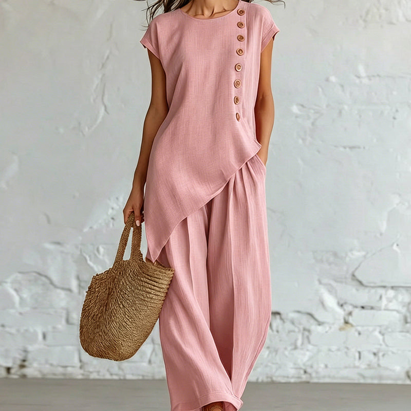 Women's Asymmetric Hem Top&Pants 2-Piece Set