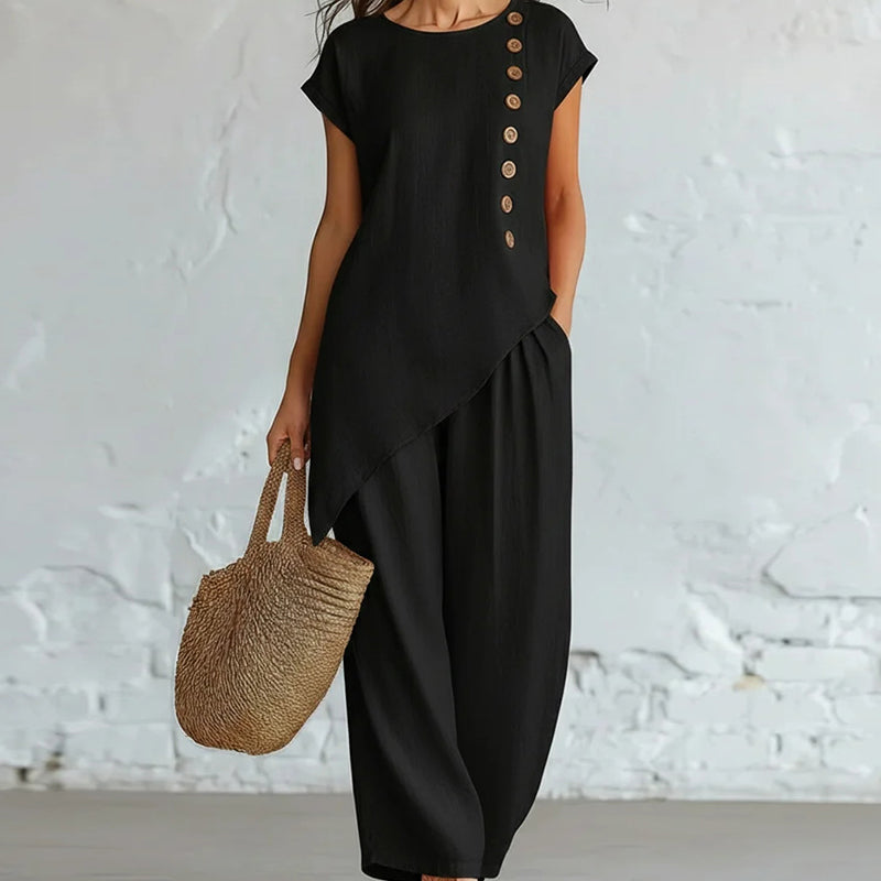 Women's Asymmetric Hem Top&Pants 2-Piece Set