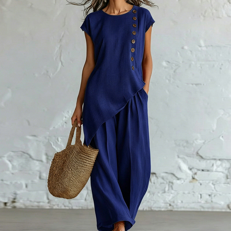 Women's Asymmetric Hem Top&Pants 2-Piece Set