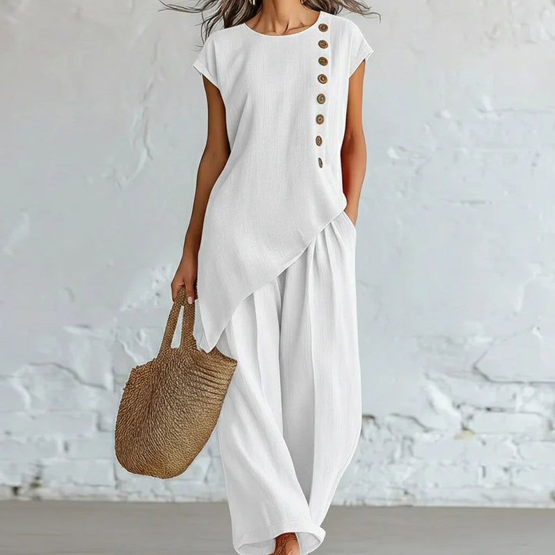 Women's Asymmetric Hem Top&Pants 2-Piece Set