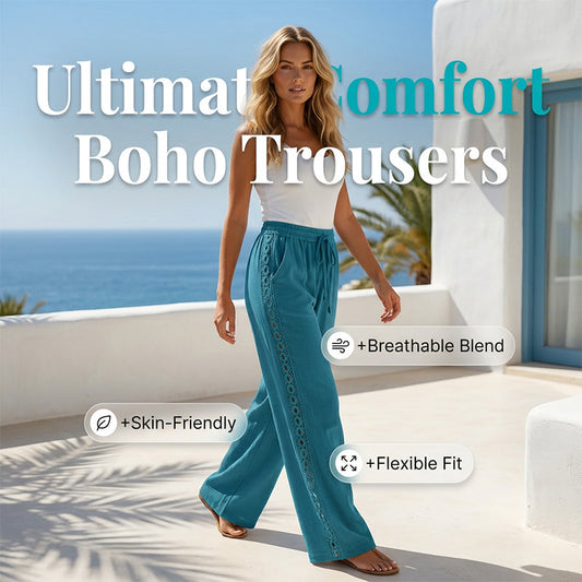 ✨ Women's Boho Pants With Side Lace Detail – Lightweight Comfort Elegance Everyday Style