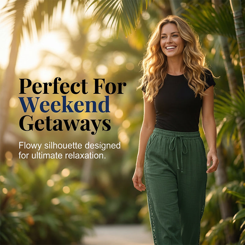 ✨ Women's Boho Pants With Side Lace Detail – Lightweight Comfort Elegance Everyday Style