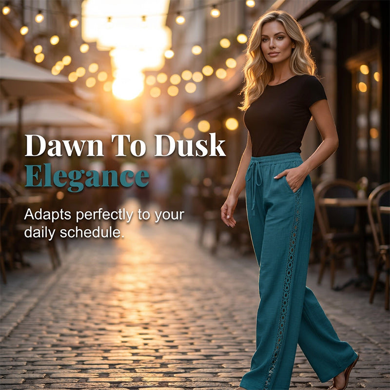 ✨ Women's Boho Pants With Side Lace Detail – Lightweight Comfort Elegance Everyday Style