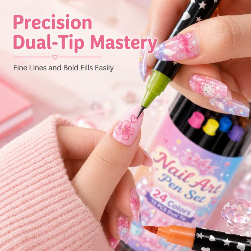 💅24 Colors Dual Ended Nail Art Pens Set – Creative Salon‑Quality Easy DIY ✨