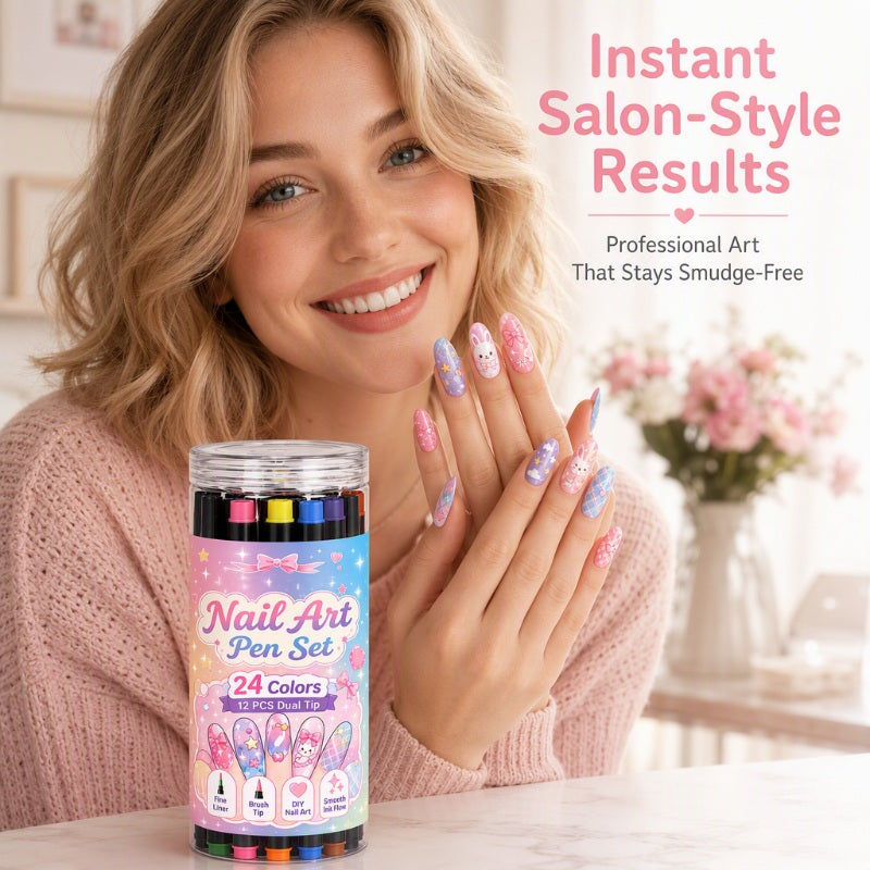 💅24 Colors Dual Ended Nail Art Pens Set – Creative Salon‑Quality Easy DIY ✨