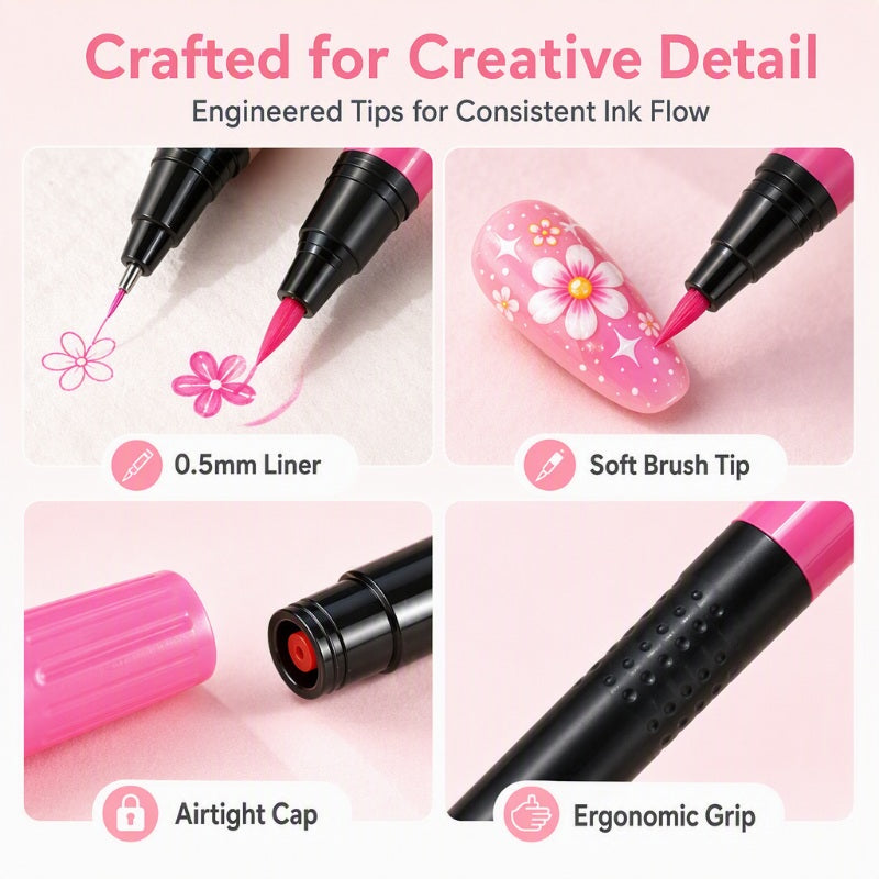 💅24 Colors Dual Ended Nail Art Pens Set – Creative Salon‑Quality Easy DIY ✨