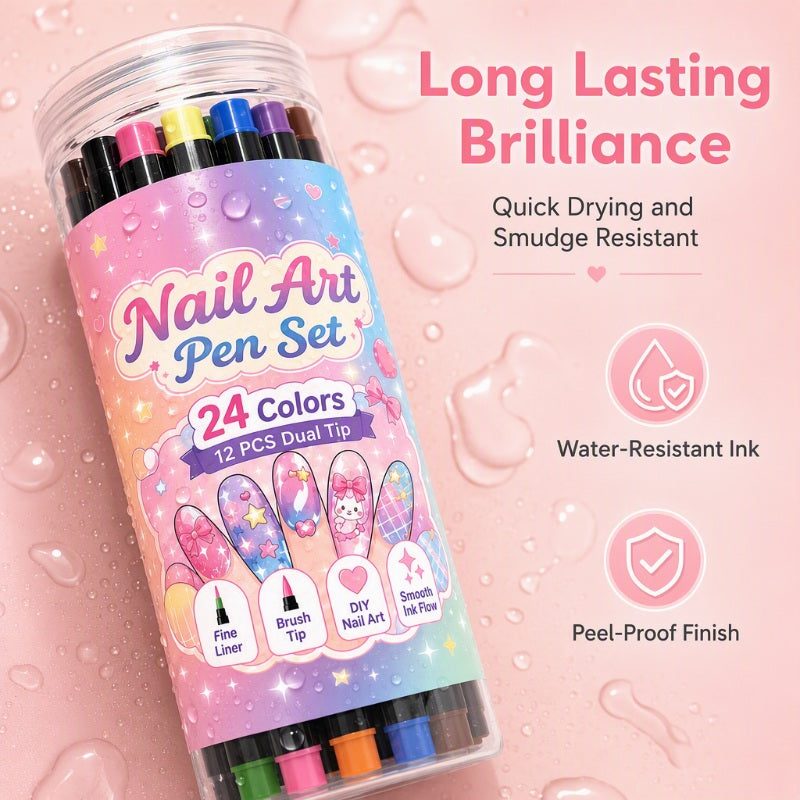 💅24 Colors Dual Ended Nail Art Pens Set – Creative Salon‑Quality Easy DIY ✨