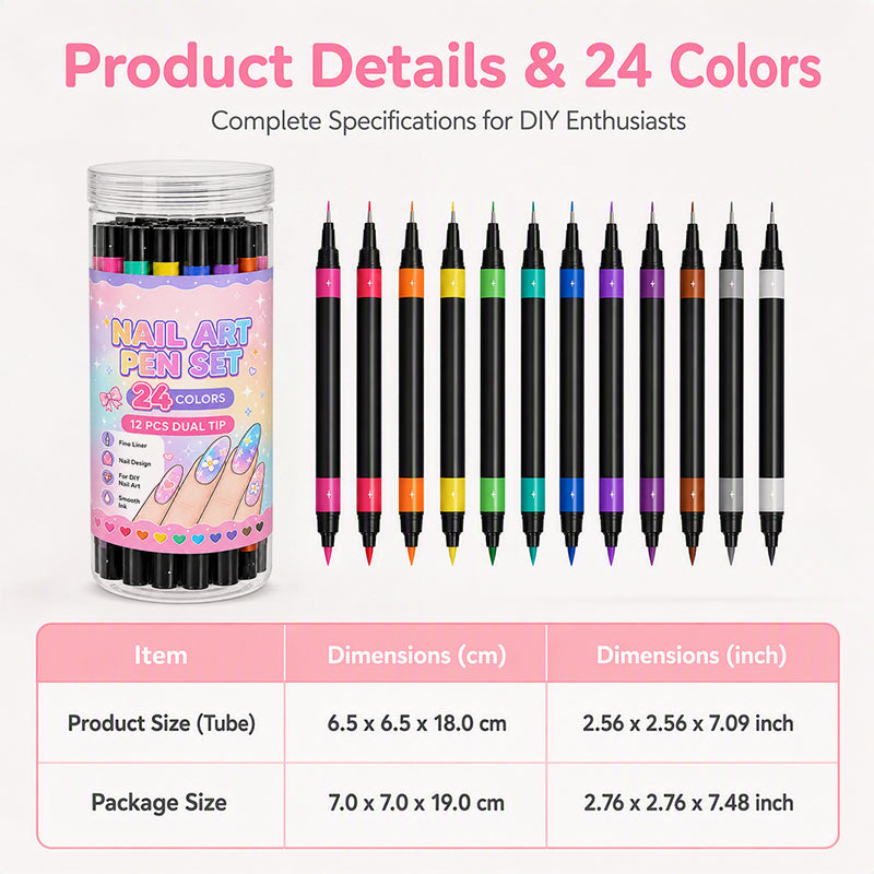 💅24 Colors Dual Ended Nail Art Pens Set – Creative Salon‑Quality Easy DIY ✨