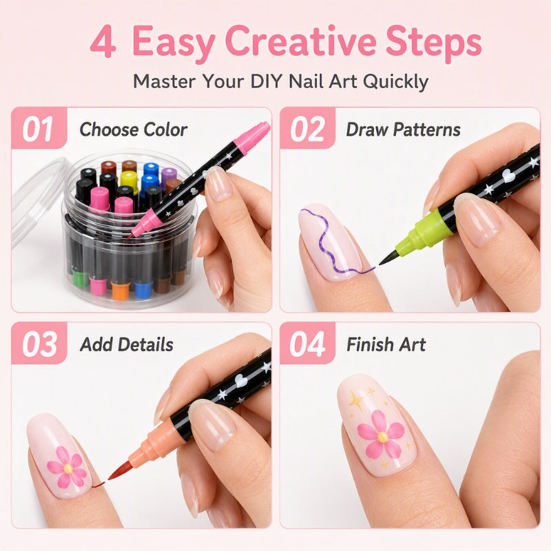 💅24 Colors Dual Ended Nail Art Pens Set – Creative Salon‑Quality Easy DIY ✨