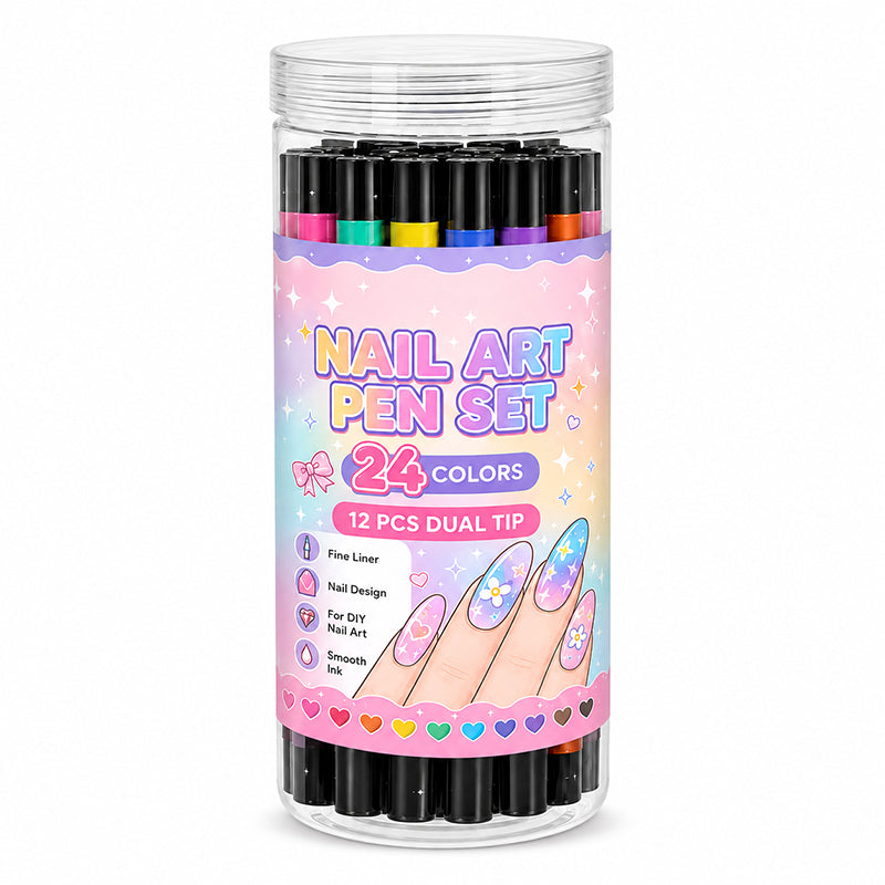 💅24 Colors Dual Ended Nail Art Pens Set – Creative Salon‑Quality Easy DIY ✨