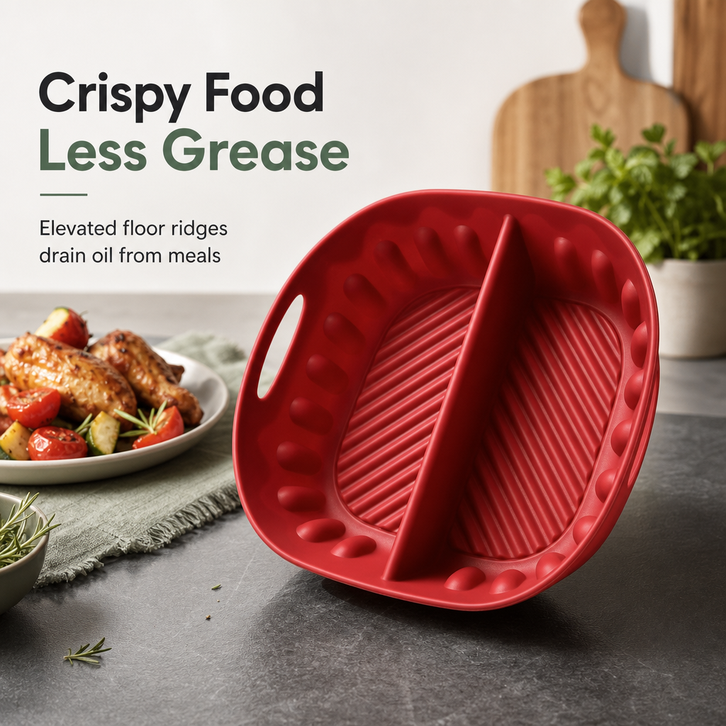 🍳🧁 Reusable Divided Air Fryer Silicone Liner--cuisez deux saveurs en une seule fois