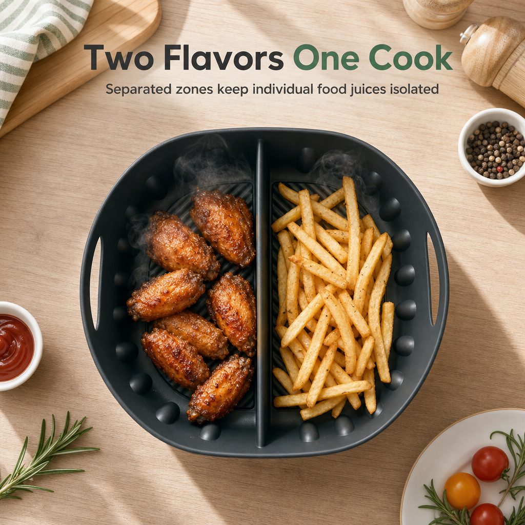 🍳🧁 Reusable Divided Air Fryer Silicone Liner--cuisez deux saveurs en une seule fois