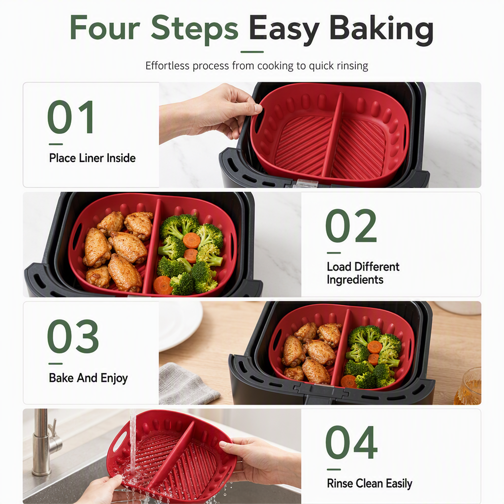 🍳🧁 Reusable Divided Air Fryer Silicone Liner--cuisez deux saveurs en une seule fois